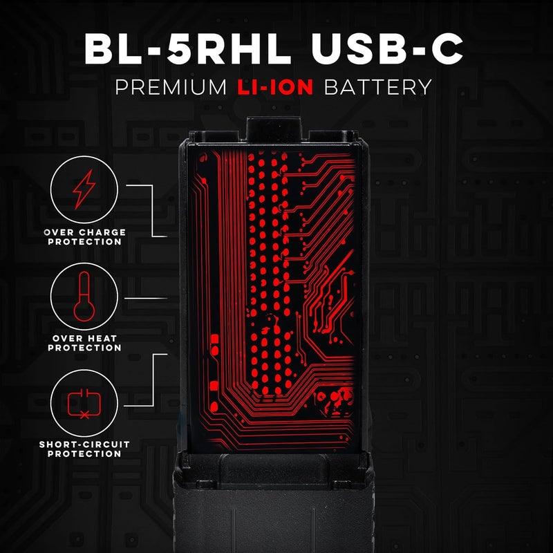 BTECH BL-5RHL 5200mAh USB-C Charging Li-ion Extended Battery Pack, High-Capacity OEM Battery for BaoFeng BF-F8HP PRO and BL-5RH Series Radios (USB-C Charging, Status LED) - Image 4